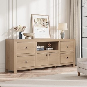 Farmhouse TV Stand for 80 Inch TVs,  with 6 Storage Drawers & 6 Open Shelf, Brown Television Consoles Stands for Living Room, Bedroom - 1 of 4