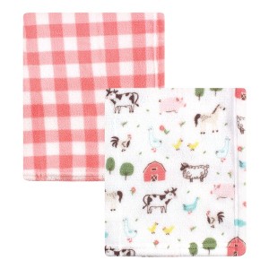 Hudson Baby Infant Girl Silky Plush Blanket, Girl Farm Animals, 30x36 inches - 1 of 3