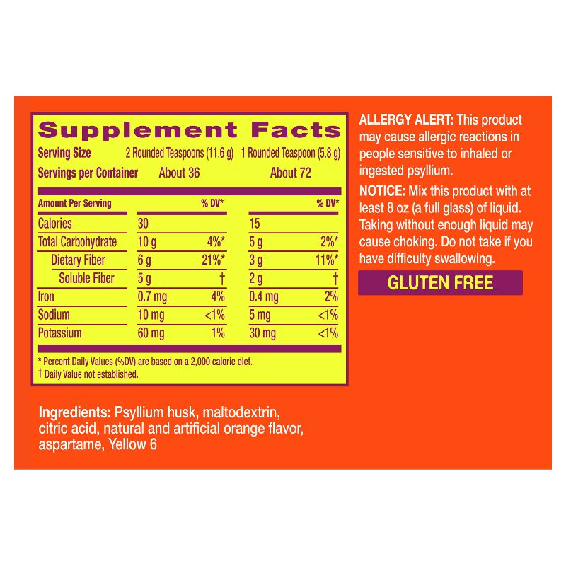 Metamucil Psyllium Fiber Supplement Sugar Free Powder - Orange, 5 of 14