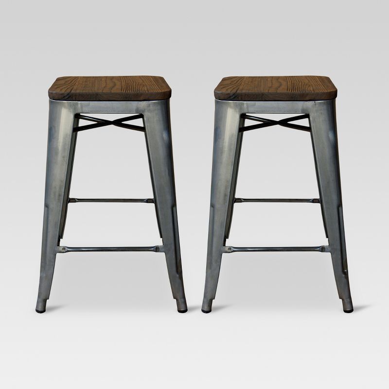 Set of 2 Hampden Industrial 24&#34; Counter Height Barstool Natural Metal - Threshold&#8482;, 2 of 6