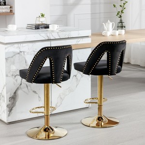Birkin Set of 2 360° Armless Velvet Swivel Adjustable Height Bar Stool with Nailheads for Home Pub and Kitchen Island-Maison Boucle - 1 of 4