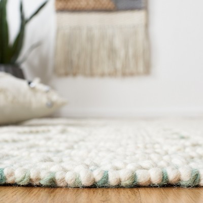 Ivory and Light Green Wool Flat Woven Runner Rug, 2'3" x 8'