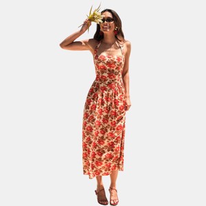 velvet holiday party dress Suzhoufashion Women Pink High Neck A-Line Long Velvet Holiday Party Dress With Belt