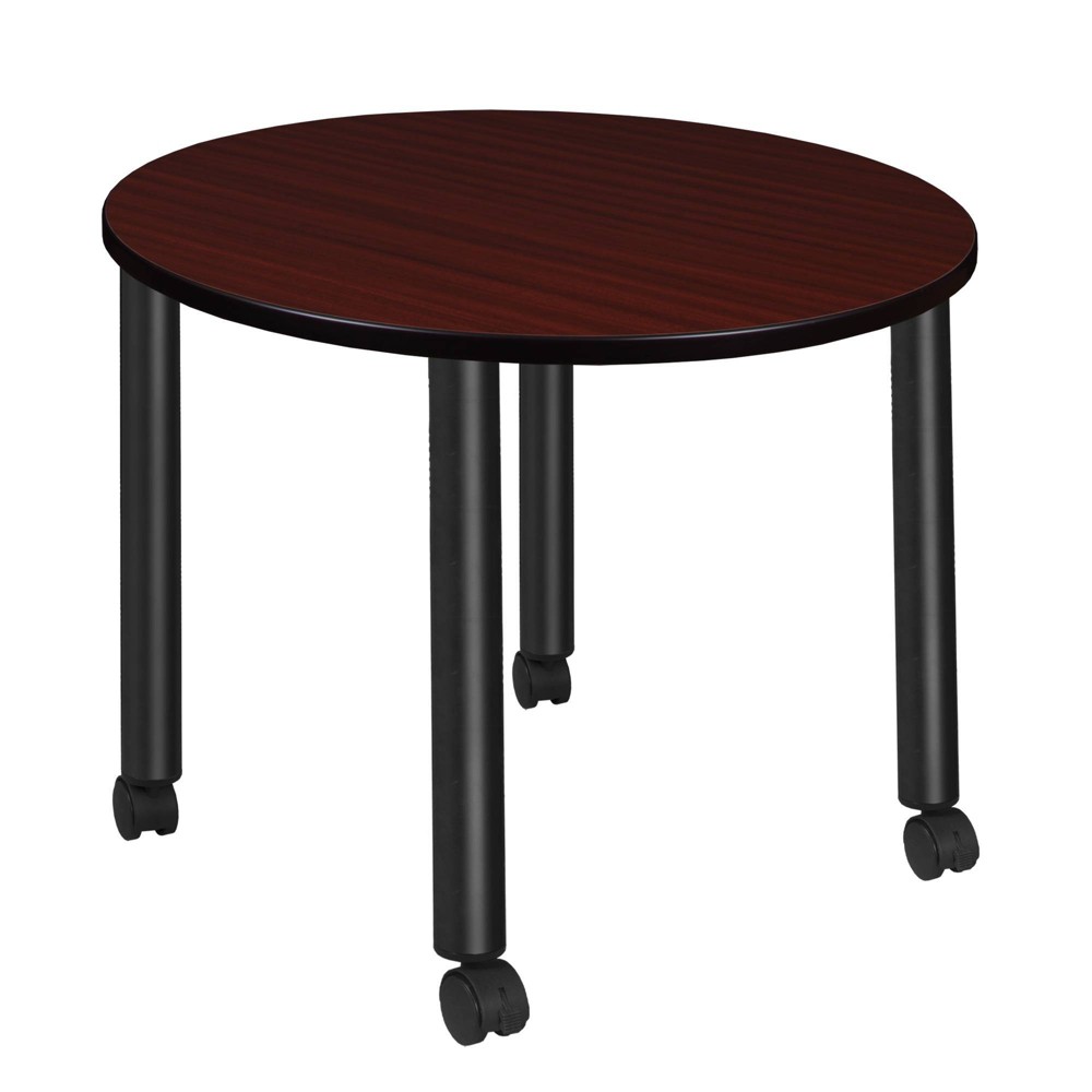 Photos - Dining Table 42" Medium Kee Round Breakroom  with Mobile Legs Mahogany/Blac