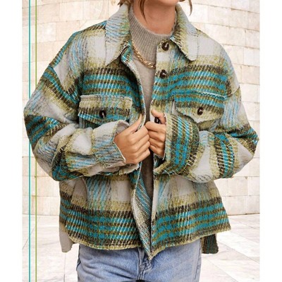 Women's Brushed Plaid Jacket - LA MIEL