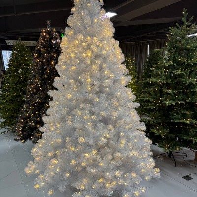 Prelit White Artificial Christmas Tree with Warm White LED Lights, Metal Stand, Flame-Retardant PVC, Easy Assembly for Home, Office, Party