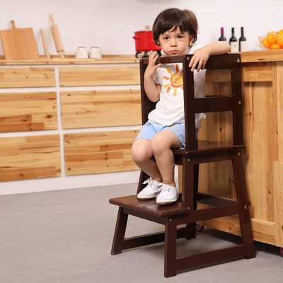 Espresso 2-Step Plastic Kids Kitchen Step Stool with Safety Rail