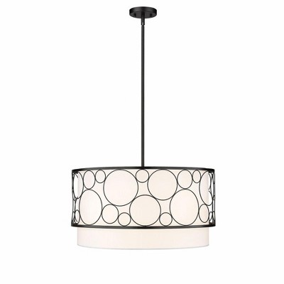 Elegant Transitional 24" Matte Black and Nickel Drum Pendant Light