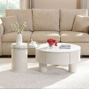 Sapphtopaz 2-Piece Nesting Coffee Table Set for Living Room, Round Modern Coffee Table with Storage Drawer, Space-Saving Center Table - 1 of 4