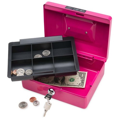 Kids Mini Safe Bank, Metal Cash Box, with Key and Combination Lock, Pink, Size: 18