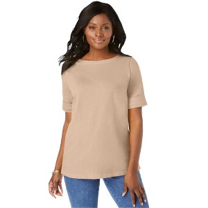 Jessica London Women's Plus Size Stretch Cotton Cuff Tee - 1 of 4