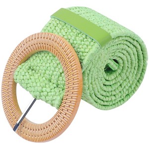INSPIRE CHIC Women's Cotton and Linen Style Circle Buckle Plastic Straw Braided Belt for Dresses 1 Pcs - 1 of 4