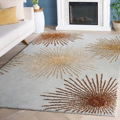 Handmade Light Blue Multicolor Tufted Wool Round Area Rug