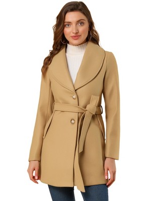 INSPIRE CHIC Women's Casual Shawl Collar Single Breasted Belted Overcoat