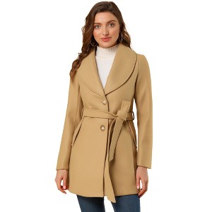 INSPIRE CHIC Women's Casual Shawl Collar Single Breasted Belted Overcoat - 1 of 4