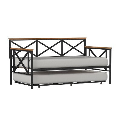 Twin Ashford Metal Daybed with Roll Out Trundle Black/Oak Finished Wood - Hillsdale Furniture
