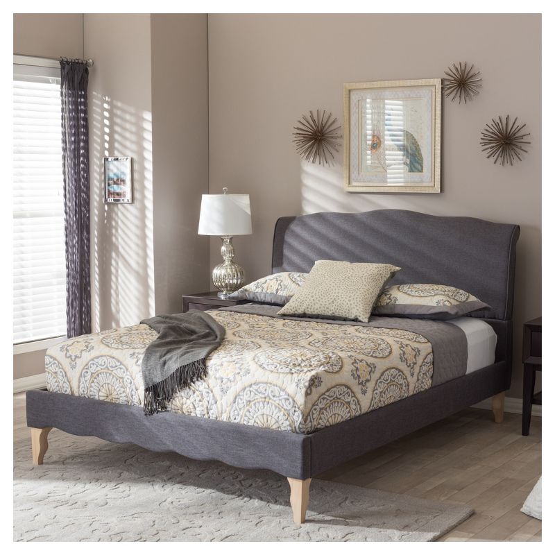 Queen Fannie French Classic Modern Style Polyester Fabric Platform Bed Dark Gray - Baxton Studio, 6 of 7