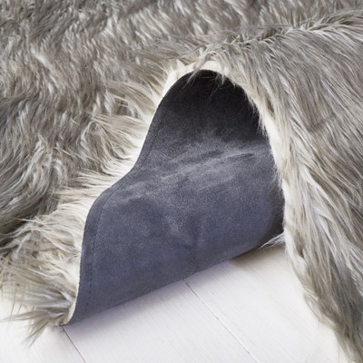 Luxurious Hand-Knotted Gray Faux Sheepskin Rectangular Rug