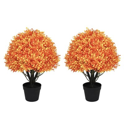 poetree 2 ft. Artificial Boxwood Fall Topiary Ball Tree Autumn Fall Decor Fake Plants Outdoor Tree 2-Pack