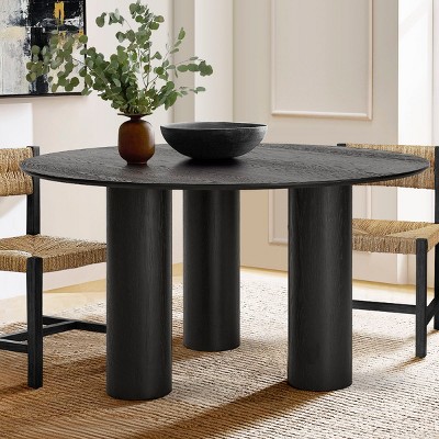 52" Round Drum Dining Table, Modern Pedestal Base, 3-Leg Support, Architectural Walnut Accent Table for 4-6 Person - Maison Boucle
