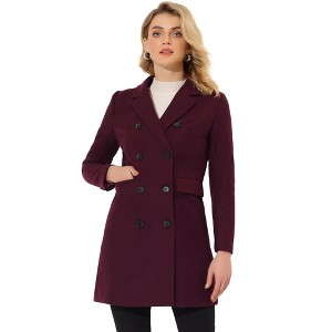 Allegra K Women's Elegant Notched Lapel Double Breasted Long Sleeve Winter Overcoat - 1 of 4