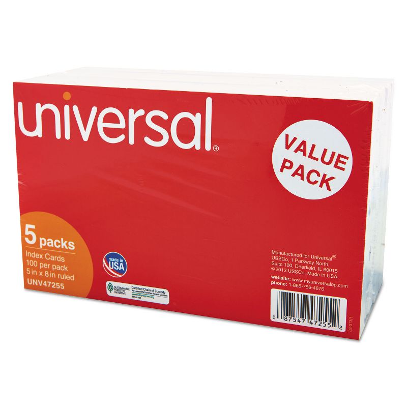 UNIVERSAL Ruled Index Cards 5 x 8 White 500/Pack 47255, 2 of 7
