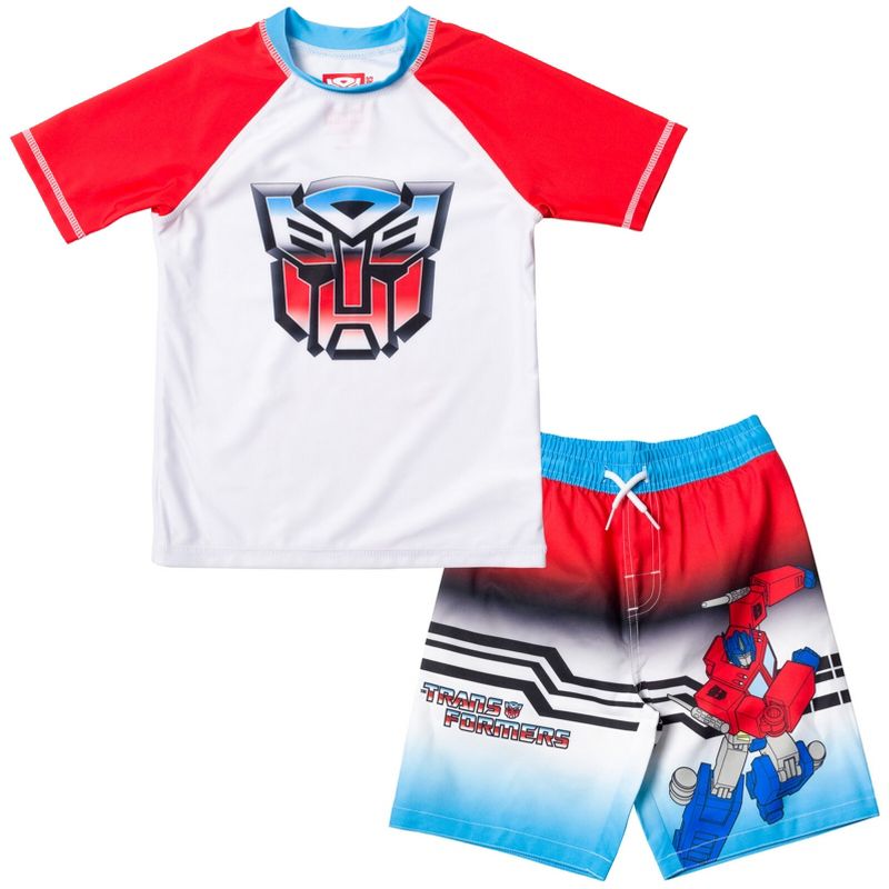 Transformers Megatron Optimus Prime Bumblebee Rash Guard and Swim Trunks Outfit Set Toddler to Big Kid, 1 of 8