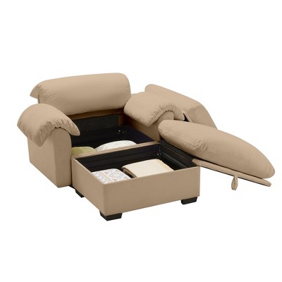 GDFStudio Woodrow Fluffy Armrest Pillows Velvet Chair with Storage Ottoman