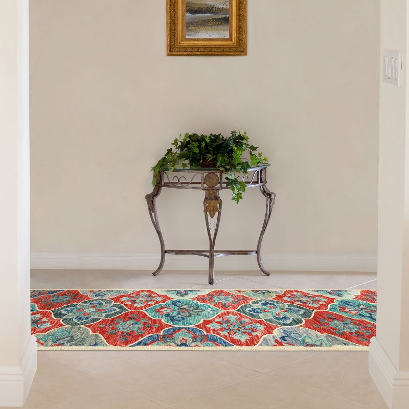 Geometric Floral Eclectic Durable Modern Colorful Bohemian Vintage Transitional Hand-Tufted Wool Indoor Area Rug or Runner by Blue Nile Mills, 3 of 7