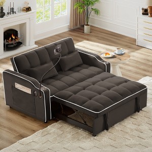 Racxily Foldable Double Seat Recliner,Comfortable Velvet Pull-Out Sleeper Sofa Bed with Side Pockets,USB Port,Swivel Phone Stand - 1 of 4