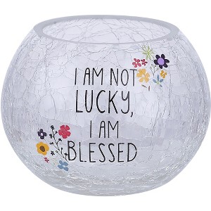 Pavilion Gift Company - Blessed - 5" Crackled Glass Votive Holder - Candle Holders - 1 of 4