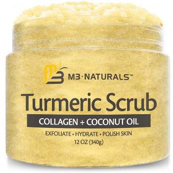Turmeric Body Scrub, Skin Exfoliator with Collagen and Coconut Oil, M3 Naturals, 12oz