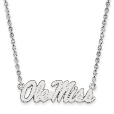Black Bow Jewelry 10k White Gold Mississippi Rebels NCAA Necklace 18 Inch