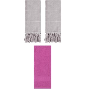 REGALWOVEN 3 Packs Solid Textured and Tassels Soft Absorbent Bathroom Hand Towel for Home Decor - 1 of 4