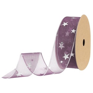 Unique Bargains Gift Wrapping Wide Star Sheer Wired Sparkly Chiffon Ribbon 1 Pc - 1 of 4