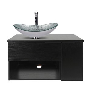 ELECWISH 28-Inch Bathroom Vanity, Modern Black Wall Mounted Bathroom Vanity with 1-Door and 1-Drawer - 1 of 4