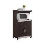 Hodedah Wheeled Kitchen Island Microwave Cart with Pull-Out Drawer and Cabinet Storage, Chocolate Grey