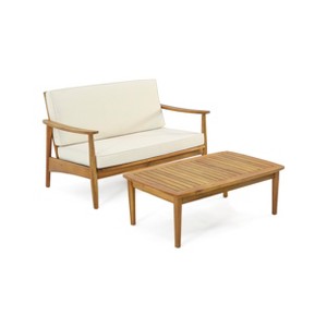 Christopher Knight Home Willowbrook Outdoor Acacia Wood Loveseat and Coffee Table - 1 of 4