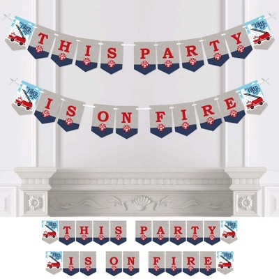 Big Dot of Happiness Fired Up Fire Truck - Firefighter Firetruck Party Bunting Banner - Party Decorations - This Party is on Fire