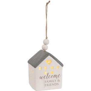 Pavilion Gift Company - Welcome - 4.25" LED Lit Hanging Porcelain House - Decorative Objects - 1 of 4