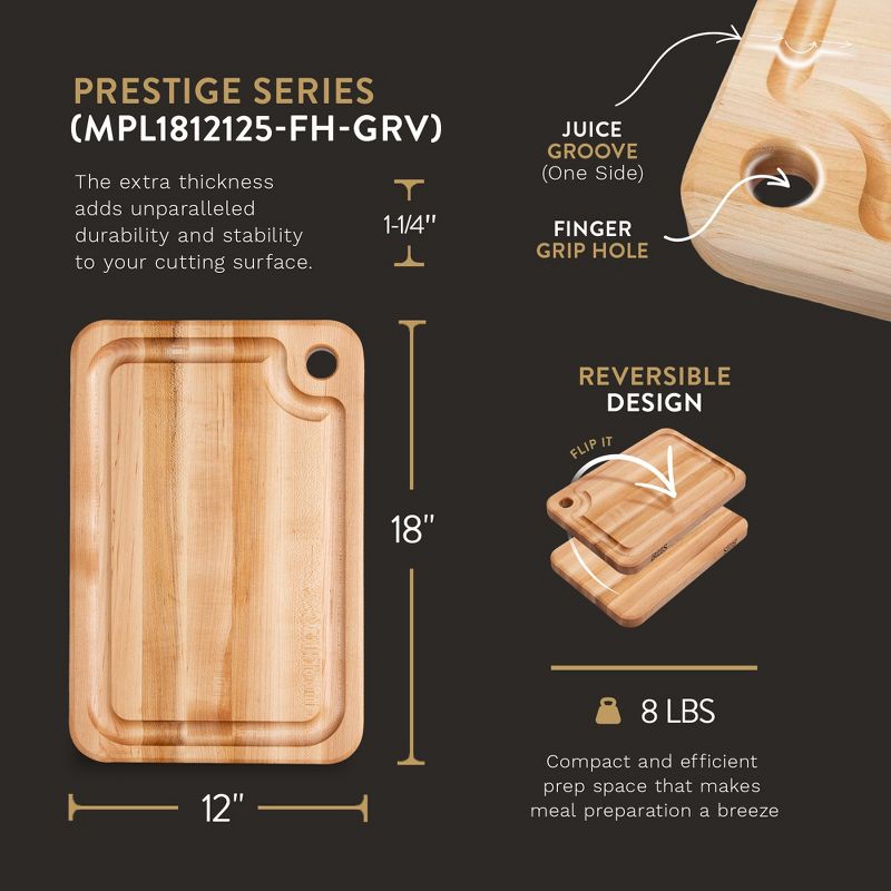 John Boos Block Prestige Edge Grain Maple Wood Reversible Cutting Board with Fluid Channel, 2 of 7