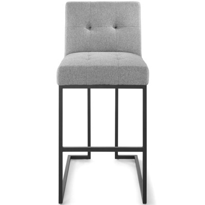 Privy Light Gray Tufted Upholstered Bar Stool with Black Metal Base