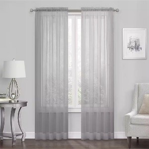 Kate Aurora Essential 1 Piece Silver Gray Sheer Voile Rod Pocket Window Curtain Panel - 1 of 3