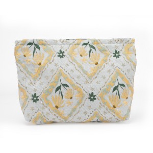 Unique Bargains Women Portable Floral Makeup Bag Yellow Gray 1 Pc - 1 of 3