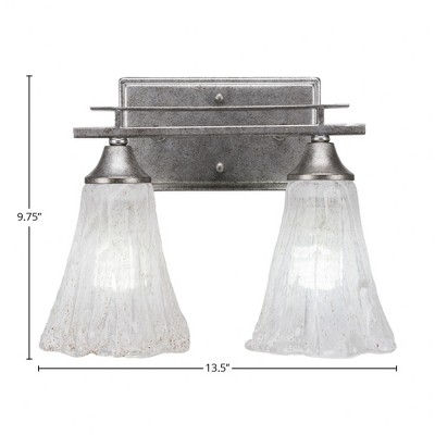 Toltec Lighting Uptowne 2 - Light Vanity in  Aged Silver with 5.5" Fluted Italian Ice Shade