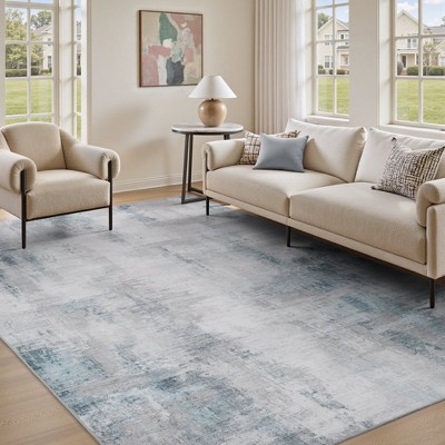 MontVoo Soft Abstract Washable Area Rug Gray Teal