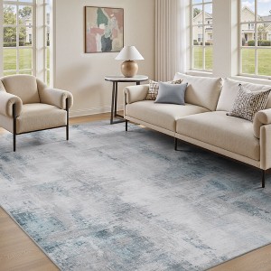 MontVoo Soft Abstract Washable Area Rug Gray Teal - 1 of 4