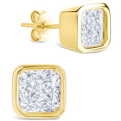 SHINE by Sterling Forever Sterling Silver Asscher Cut Bezel Set Stud Earrings