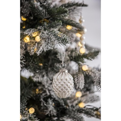 YOOCOZZ Classic Household Christmas Decoration Set, Modern Xmas Tree Ornaments Ball, White Elegent Glass- Iron Decorative Hanging Ball