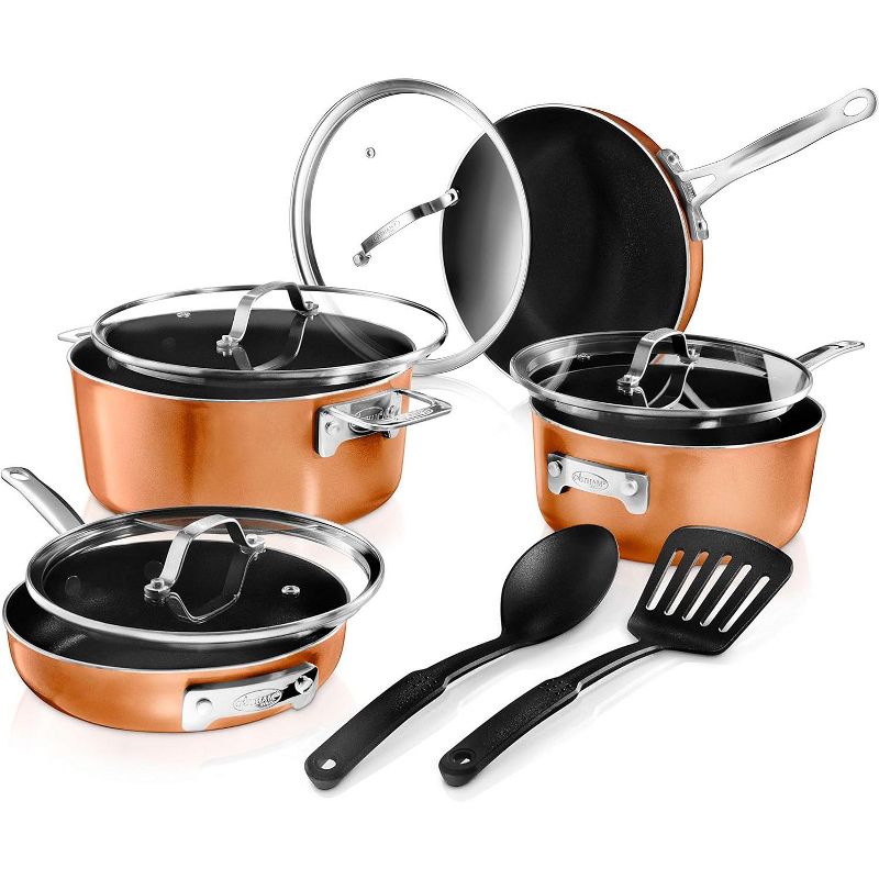 Gotham Steel Stackmaster 10 Piece 7'' and 9'' Copper Space Saving Nonstick Cookware Set with Utensils, 2 of 3
